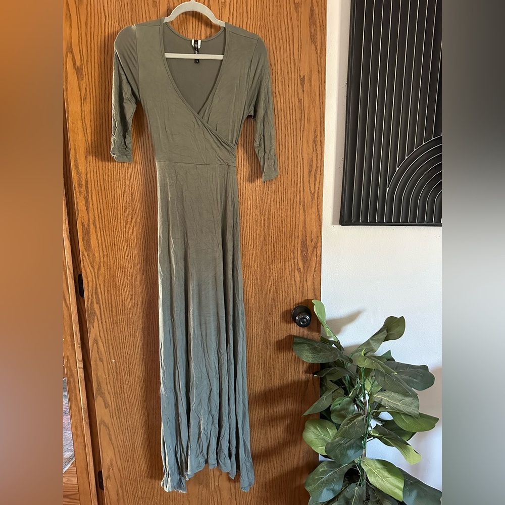 RAGS & COUTURE GREEN WRAP FRONT MAXI DRESS SIZE S WITH WAIST TIE